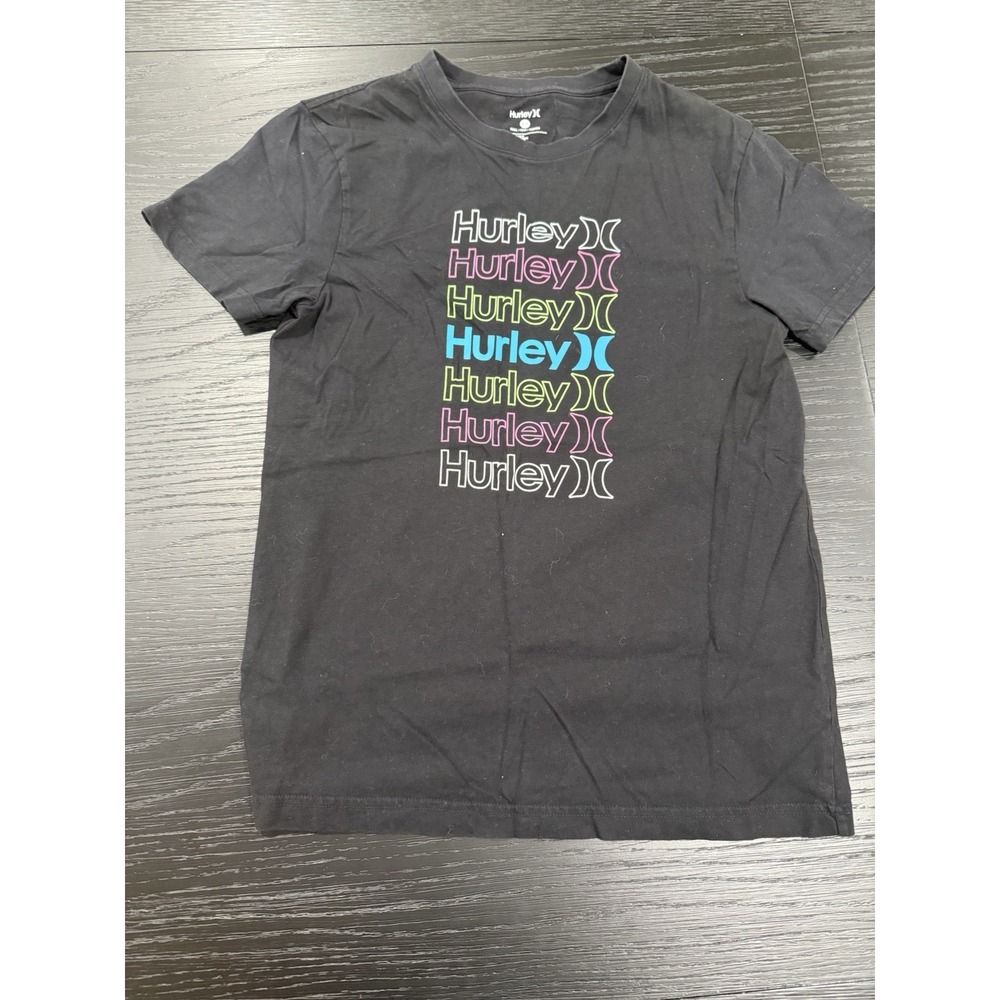 Hurley Shirt Womens Small Black Short Sleeve Spell Out Logo Graphic Pullover Tee
